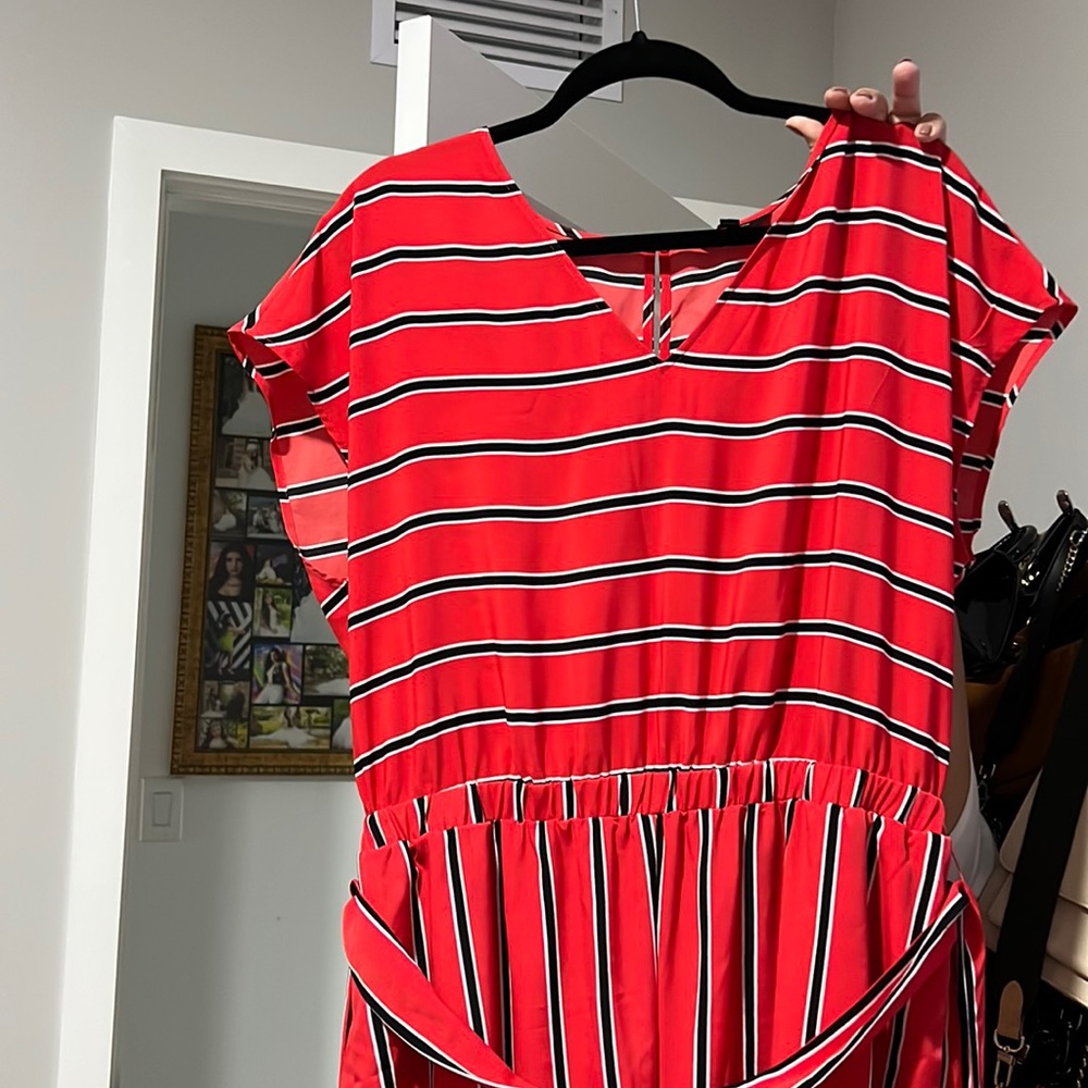 Express red strip jumpsuit
